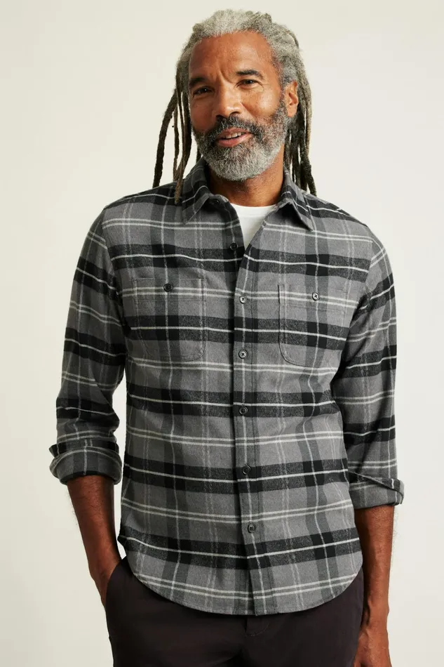 Men Flannels and Shirt Jackets Bonobos Fireside Flannel Shirt Grey Billings Plaid