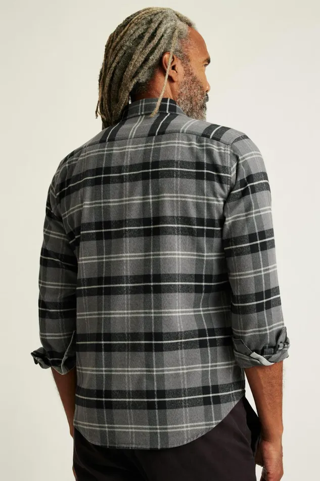 Men Flannels and Shirt Jackets Bonobos Fireside Flannel Shirt Grey Billings Plaid