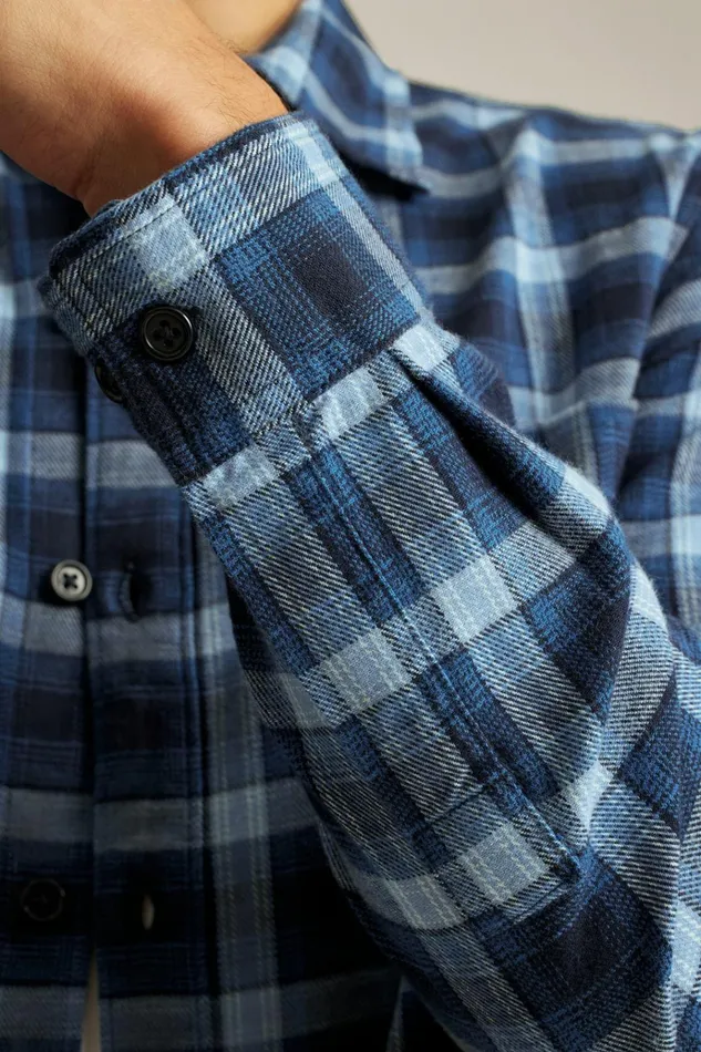 Men Flannels and Shirt Jackets Bonobos Fireside Flannel Shirt Navy Blue Plaid