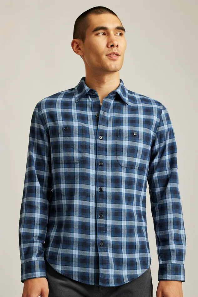 Men Flannels and Shirt Jackets Bonobos Fireside Flannel Shirt Navy Blue Plaid