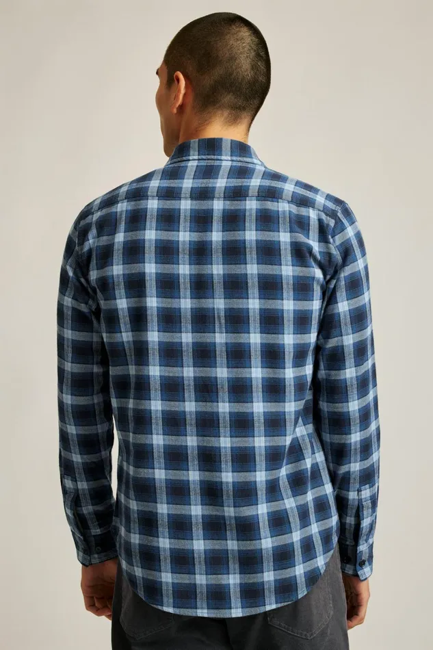Men Flannels and Shirt Jackets Bonobos Fireside Flannel Shirt Navy Blue Plaid