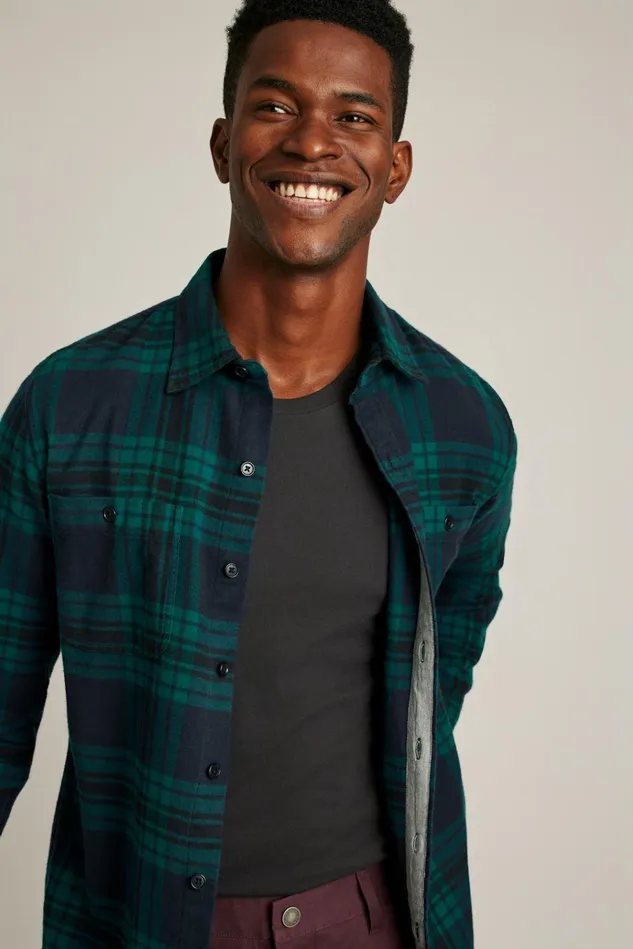 Men Flannels and Shirt Jackets Bonobos Fireside Flannel Shirt Navy Night Plaid