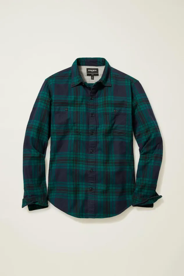 Men Flannels and Shirt Jackets Bonobos Fireside Flannel Shirt Navy Night Plaid