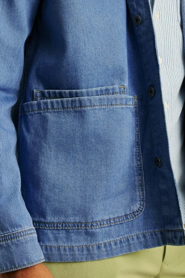 Men Flannels and Shirt Jackets Bonobos Hemp Denim Overshirt Tide Wash Blue