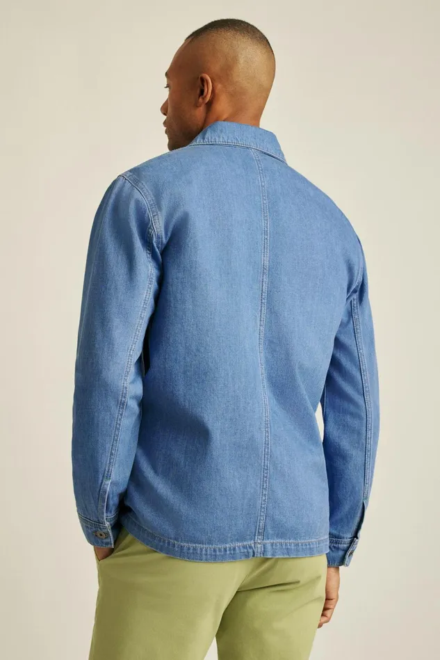 Men Flannels and Shirt Jackets Bonobos Hemp Denim Overshirt Tide Wash Blue