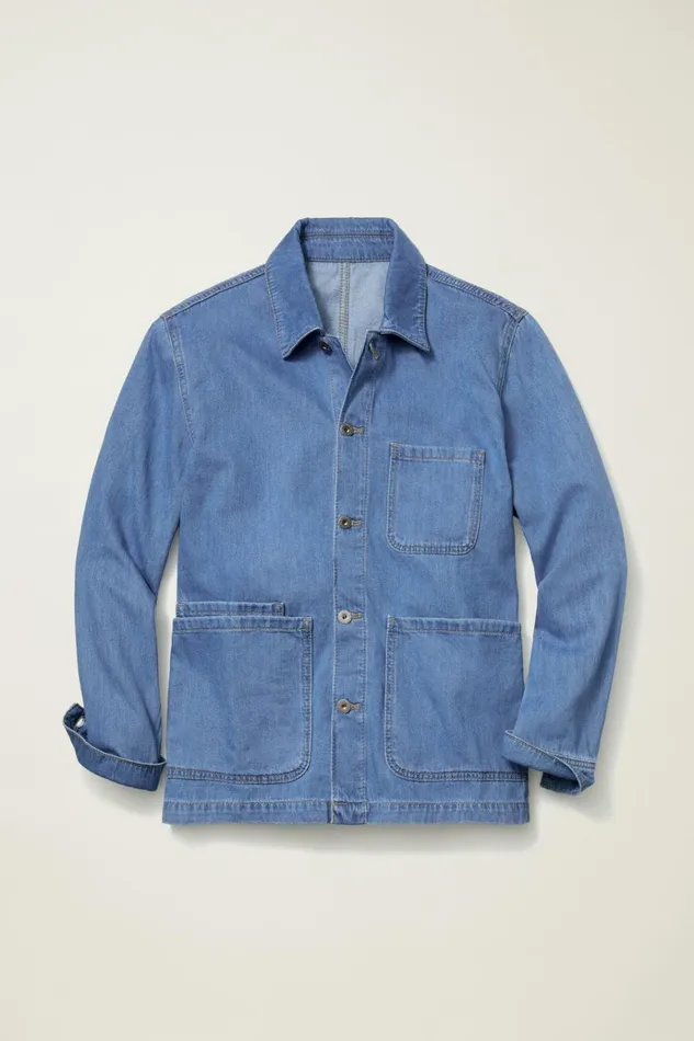Men Flannels and Shirt Jackets Bonobos Hemp Denim Overshirt Tide Wash Blue