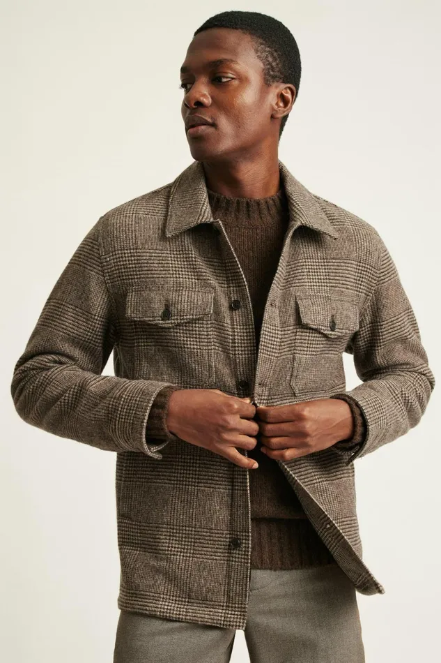 Men Flannels and Shirt Jackets Bonobos Japanese Wool Jacket Caramel Glen Check
