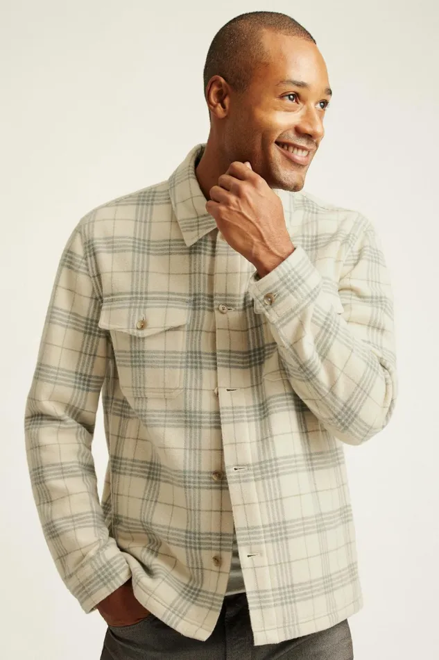 Men Flannels and Shirt Jackets Bonobos Japanese Wool Jacket Ivory Grey Plaid