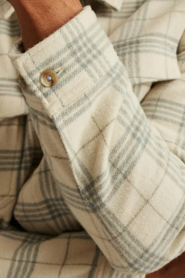 Men Flannels and Shirt Jackets Bonobos Japanese Wool Jacket Ivory Grey Plaid