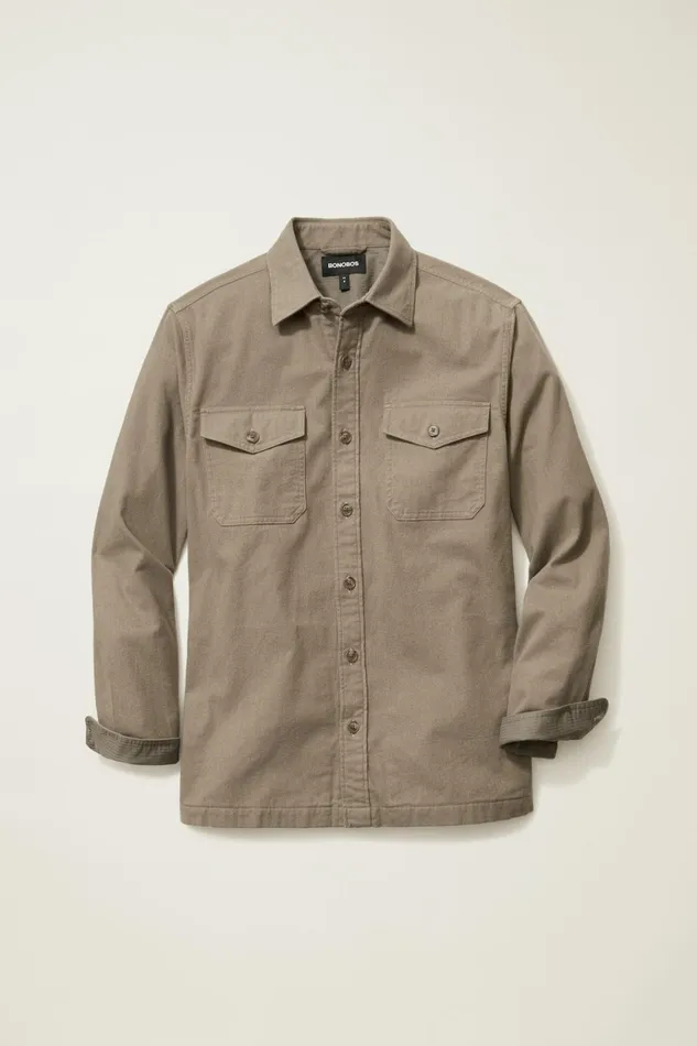 Men Flannels and Shirt Jackets Bonobos Moleskin Overshirt Mushroom Brown