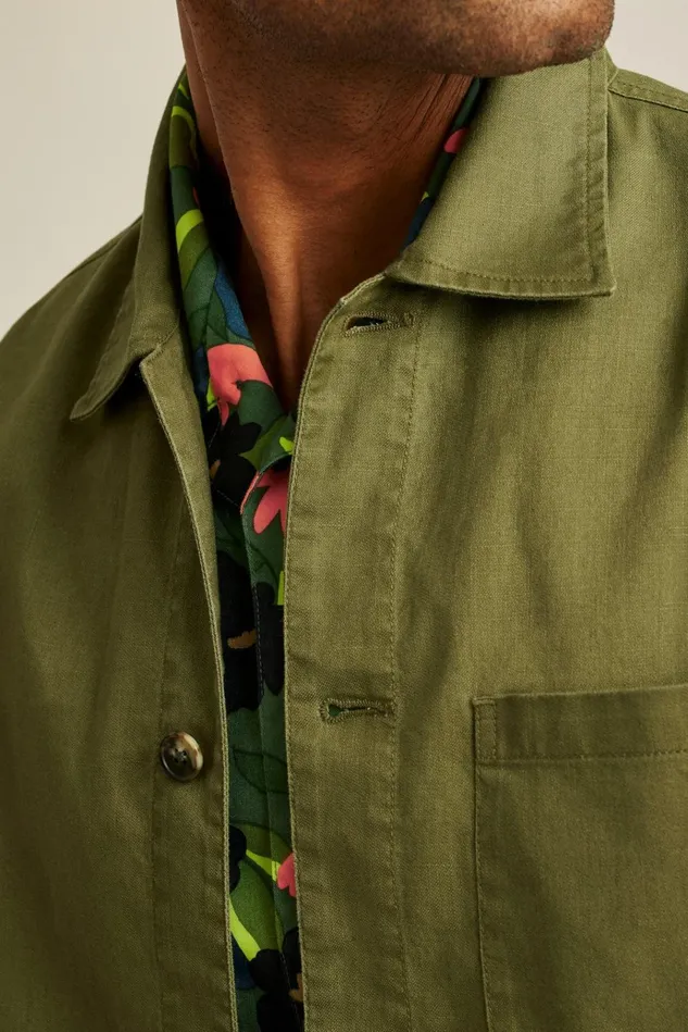 Men Flannels and Shirt Jackets Bonobos Stretch Broken In Overshirt Olive Green