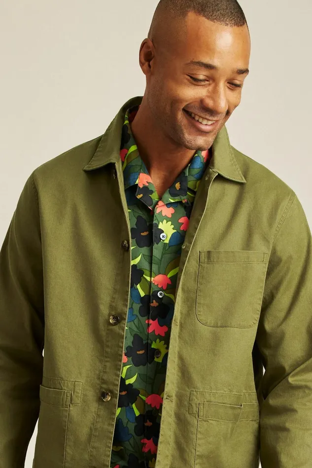 Men Flannels and Shirt Jackets Bonobos Stretch Broken In Overshirt Olive Green