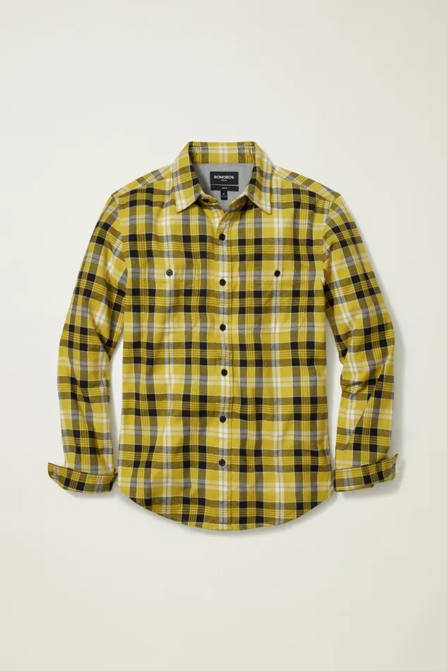 Men Flannels and Shirt Jackets Bonobos Stretch Flannel Shirt Big Sky Plaid