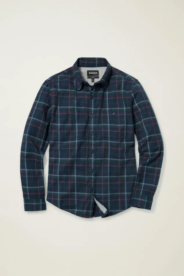 Men Flannels and Shirt Jackets Bonobos Stretch Flannel Shirt Holiday Plaid