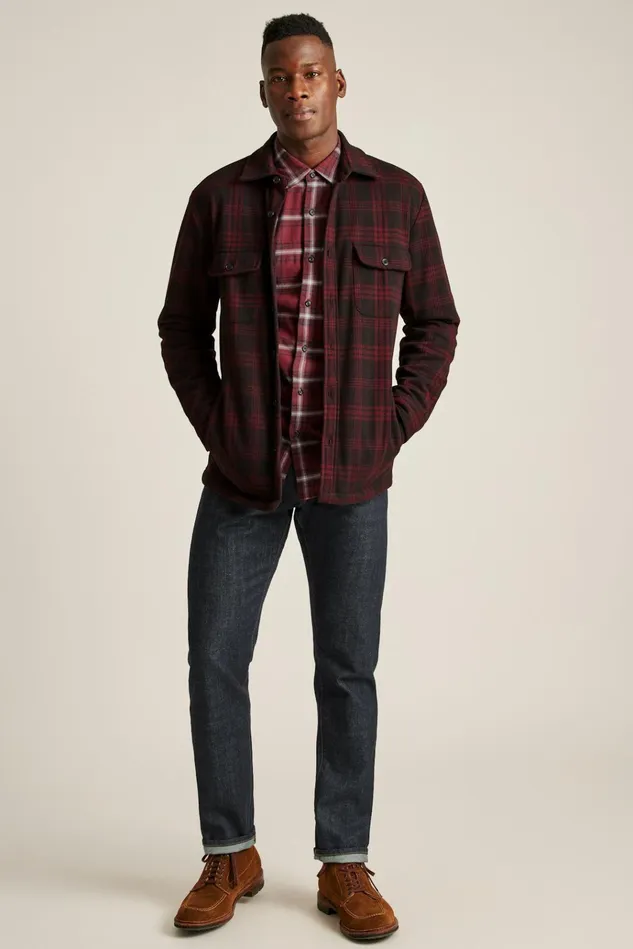 Men Flannels and Shirt Jackets Bonobos Sweater Overshirt Black Red Plaid