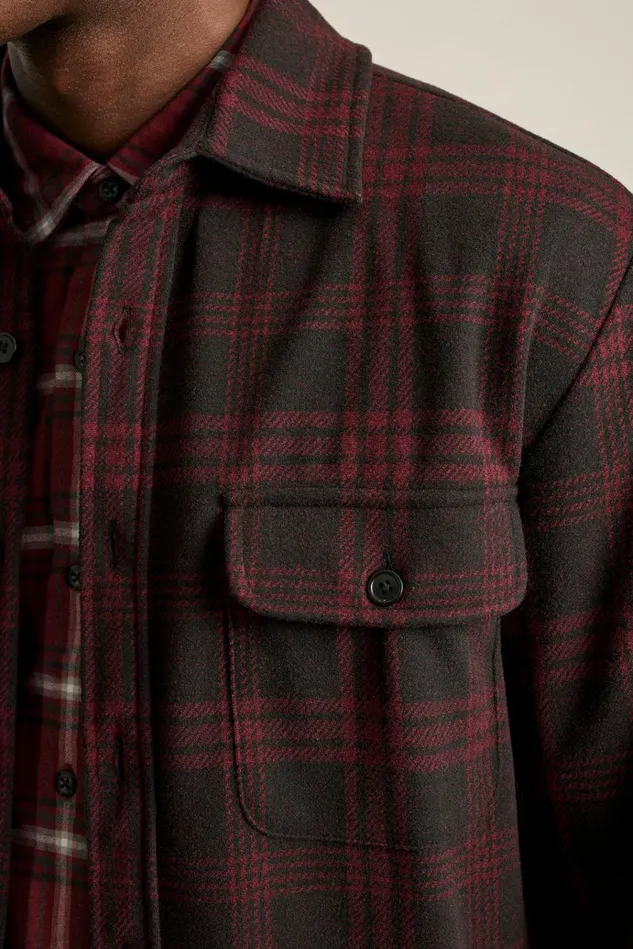 Men Flannels and Shirt Jackets Bonobos Sweater Overshirt Black Red Plaid