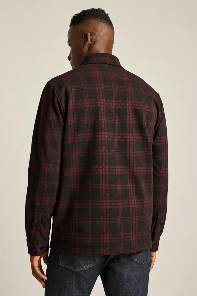 Men Flannels and Shirt Jackets Bonobos Sweater Overshirt Black Red Plaid