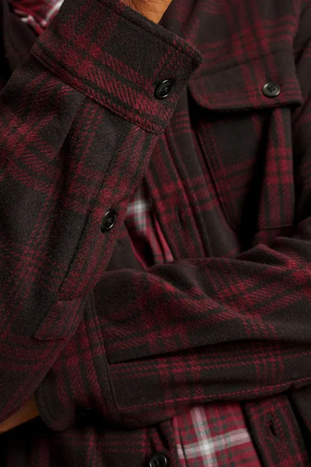 Men Flannels and Shirt Jackets Bonobos Sweater Overshirt Black Red Plaid