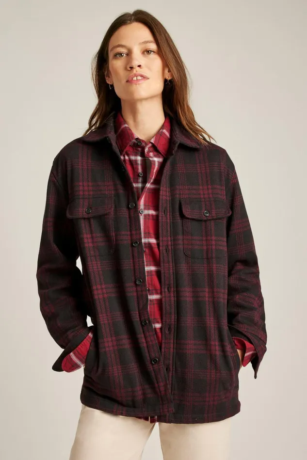 Men Flannels and Shirt Jackets Bonobos Sweater Overshirt Black Red Plaid