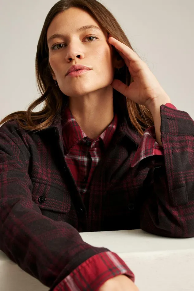 Men Flannels and Shirt Jackets Bonobos Sweater Overshirt Black Red Plaid