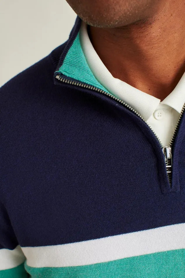 Men Golf Outerwear and Layering Bonobos Soft Air Golf HalfZip Navy With Mint Stripe