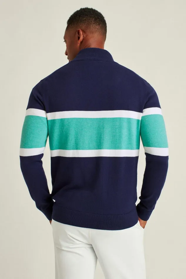 Men Golf Outerwear and Layering Bonobos Soft Air Golf HalfZip Navy With Mint Stripe