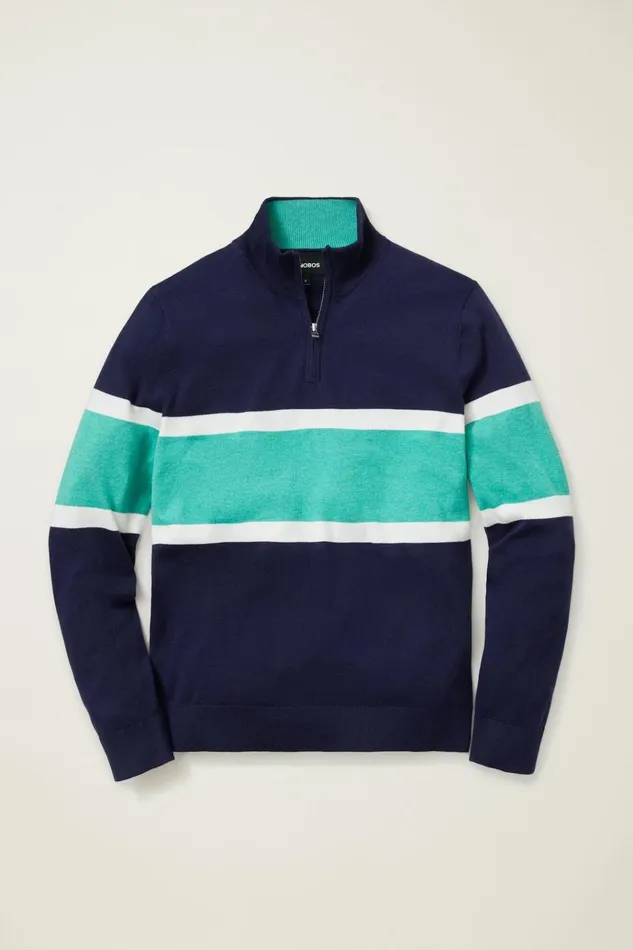 Men Golf Outerwear and Layering Bonobos Soft Air Golf HalfZip Navy With Mint Stripe