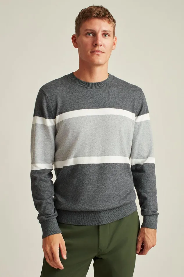 Men Golf Outerwear and Layering Bonobos Soft Air Golf Sweater Charcoal Chest Stripe