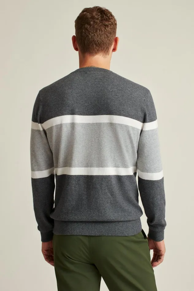 Men Golf Outerwear and Layering Bonobos Soft Air Golf Sweater Charcoal Chest Stripe