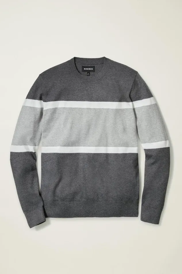 Men Golf Outerwear and Layering Bonobos Soft Air Golf Sweater Charcoal Chest Stripe