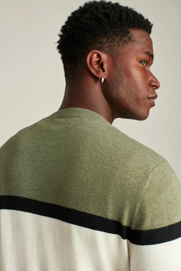 Men Golf Outerwear and Layering Bonobos Soft Air Golf Sweater Green Chest Stripe