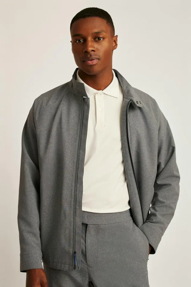 Men Golf Outerwear and Layering Bonobos Tour Harrington Golf Jacket Charcoal Heather