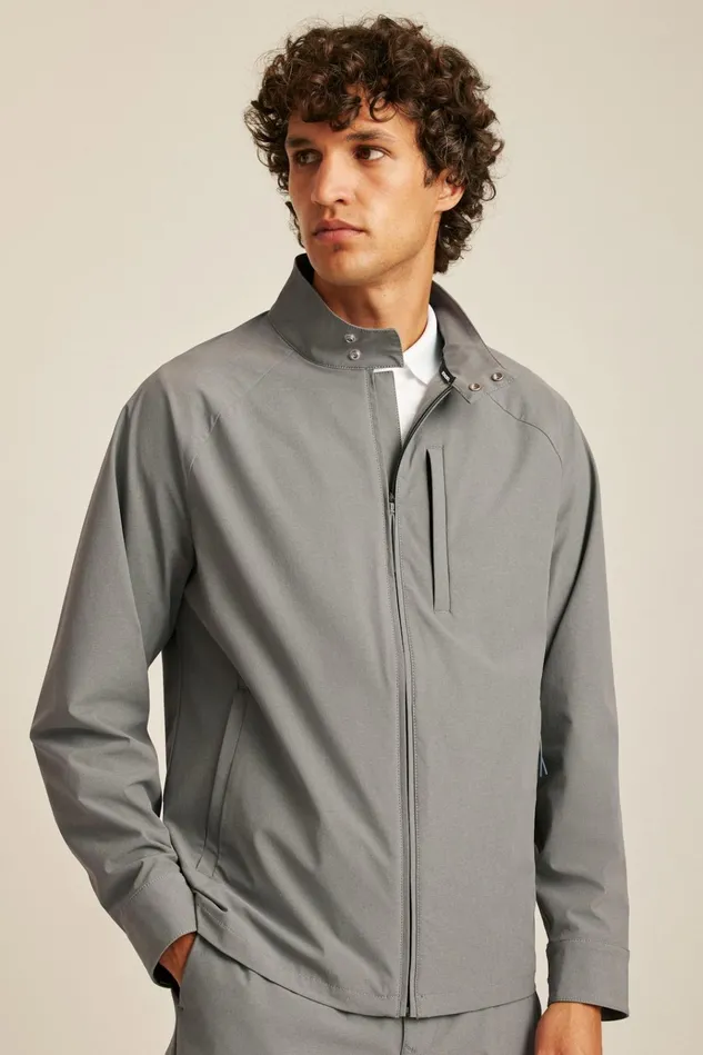 Men Golf Outerwear and Layering Bonobos Tour Harrington Golf Jacket Lava Smoke Dark Grey