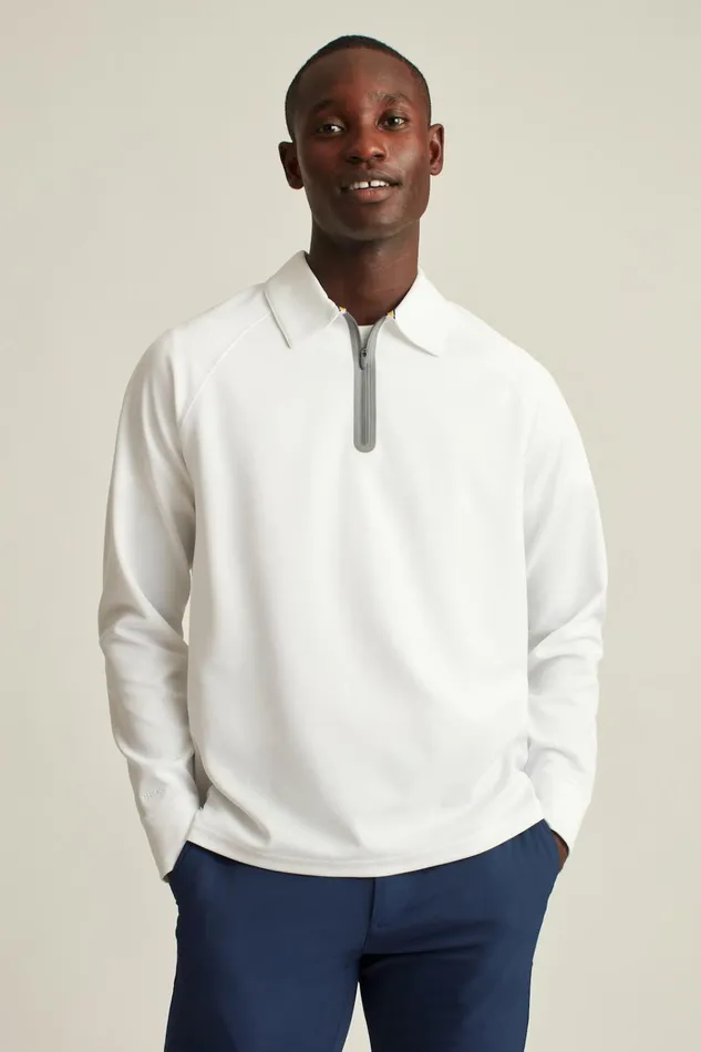 Men Golf Polos and Tops Bonobos Fall Ball Long Sleeve Golf Polo White