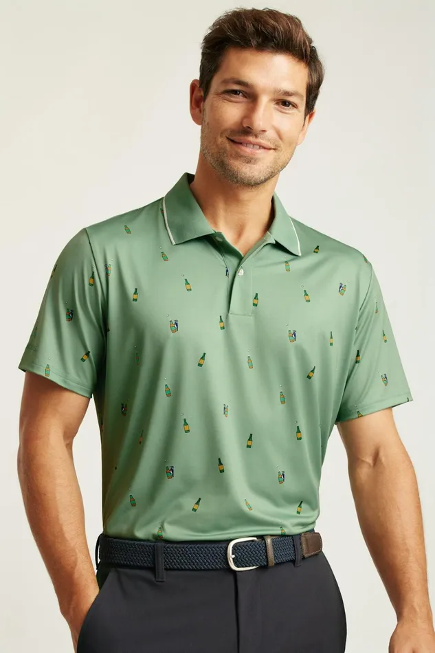 Men Golf Polos and Tops Bonobos Limited Edition Performance Golf Polo Green Woodpecker Cheers