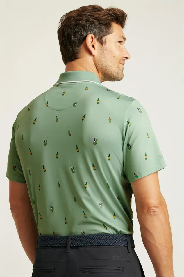 Men Golf Polos and Tops Bonobos Limited Edition Performance Golf Polo Green Woodpecker Cheers