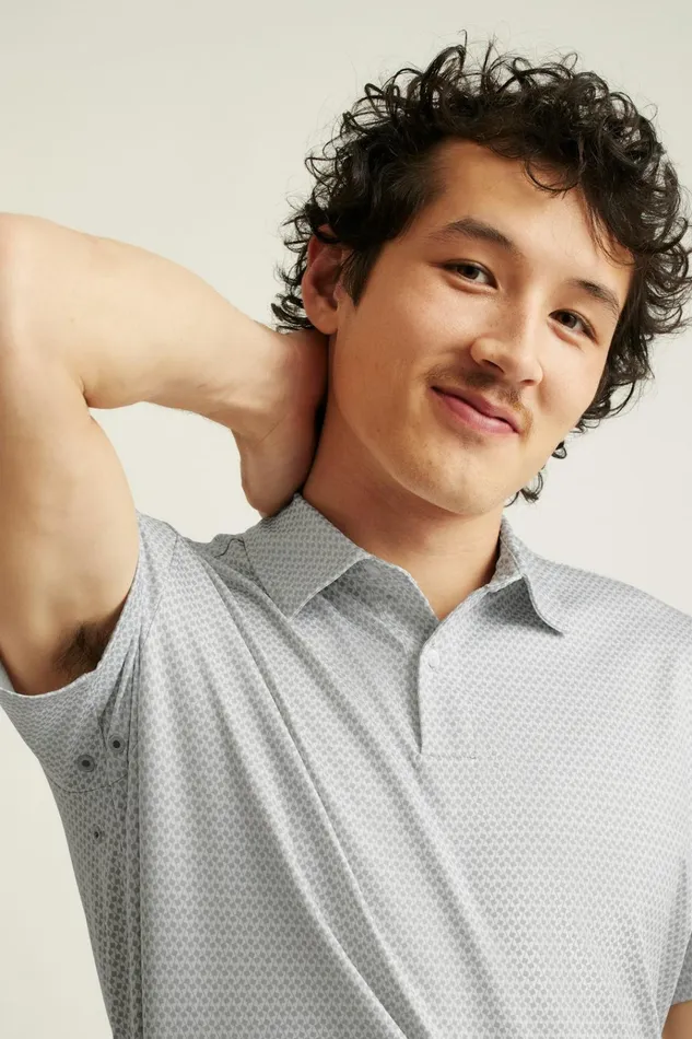 Men Golf Polos and Tops Bonobos The Performance Golf Polo Grey Golf Flag Geo
