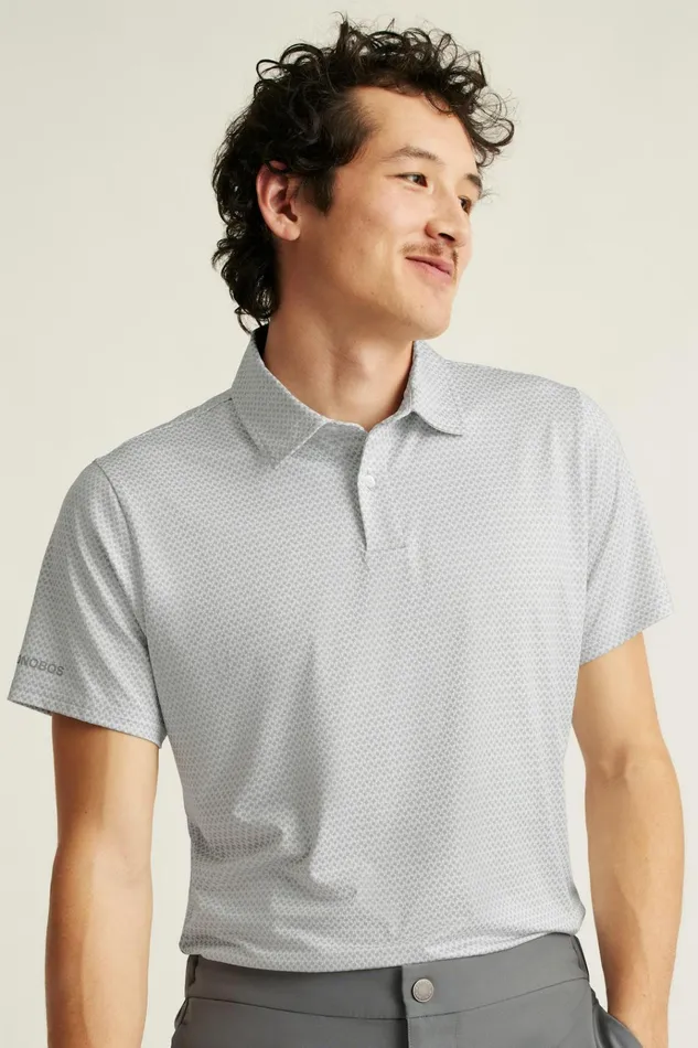 Men Golf Polos and Tops Bonobos The Performance Golf Polo Grey Golf Flag Geo