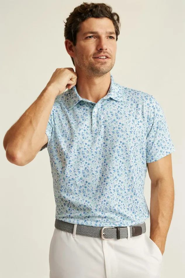 Men Golf Polos and Tops Bonobos The Performance Golf Polo Light Blue Painted Floral