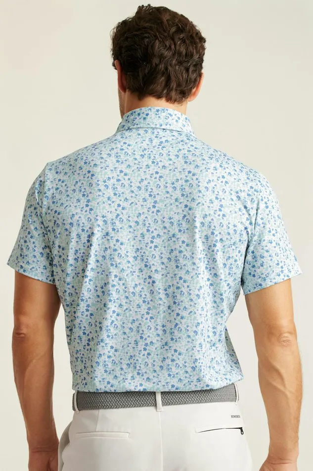 Men Golf Polos and Tops Bonobos The Performance Golf Polo Light Blue Painted Floral