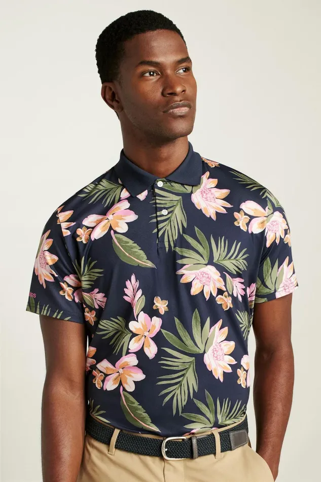 Men Golf Polos and Tops Bonobos The Performance Golf Polo Navy Sunset Floral
