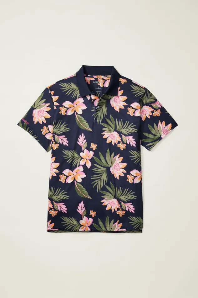 Men Golf Polos and Tops Bonobos The Performance Golf Polo Navy Sunset Floral