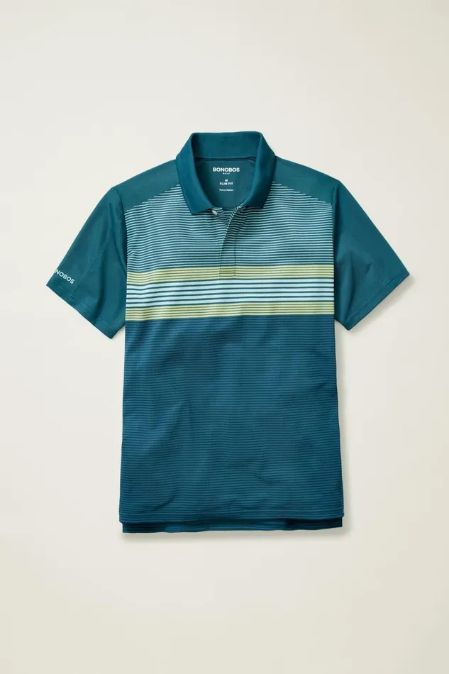 Men Golf Polos and Tops Bonobos Tour Pique Polo Blue Green Golf Multistripe