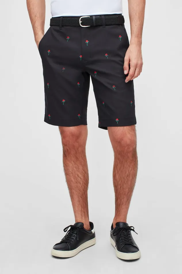 Men Golf Shorts Bonobos Highland Golf Shorts Black With Red Roses