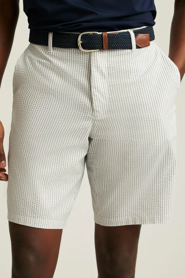 Men Golf Shorts Bonobos Performance Seersucker Golf Short Grey And White Stripe