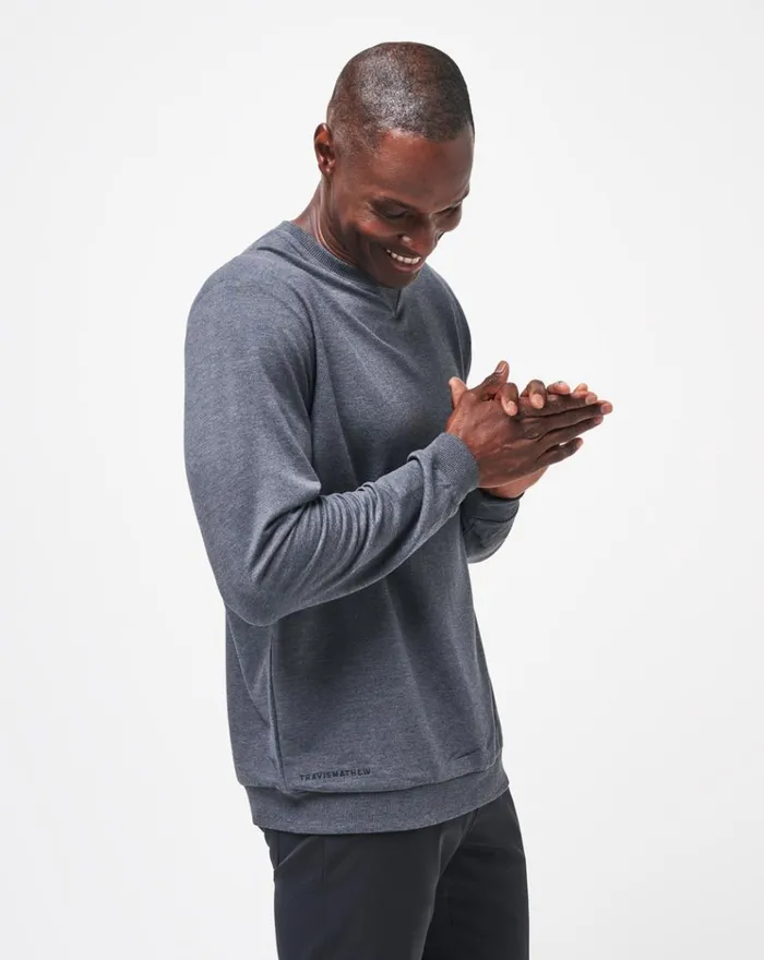 Men Hoodies and Sweatshirts TravisMathew AMENITIES CREW Heather Dark Grey