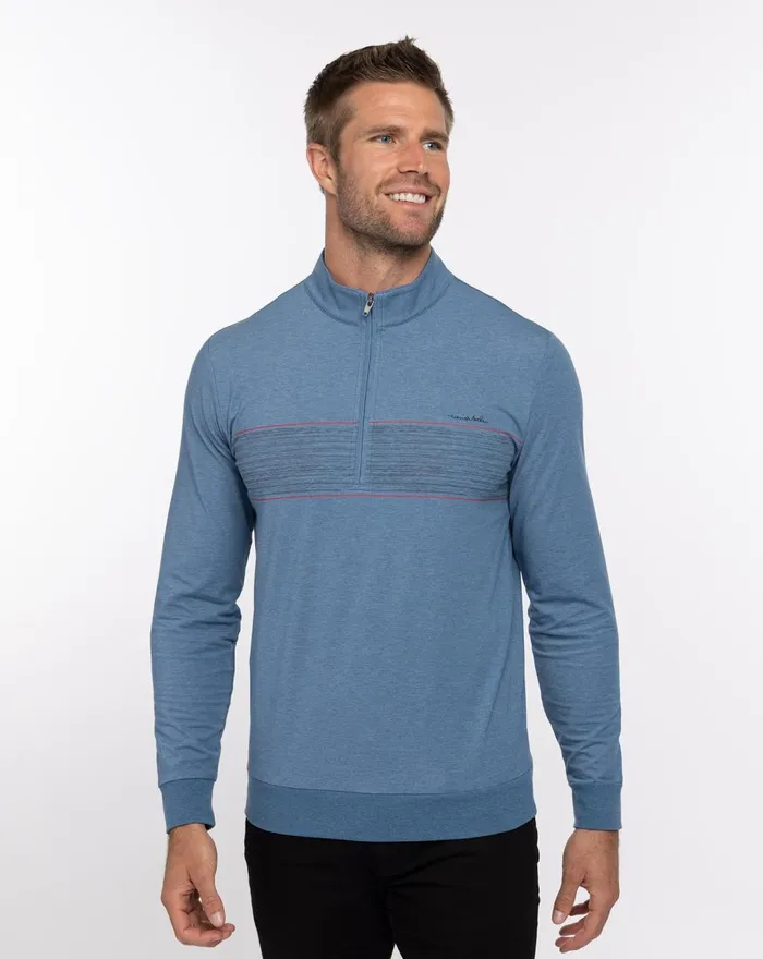 Men Hoodies and Sweatshirts TravisMathew SPLASH OF COLOR QUARTER ZIP Heather Mid Blue