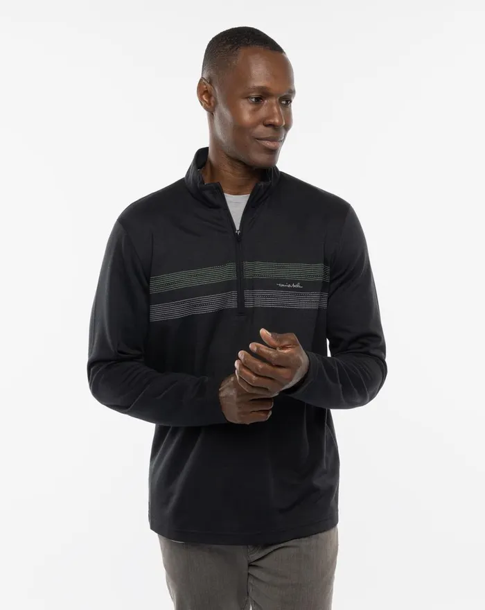 Men Hoodies and Sweatshirts TravisMathew UPGRADED STRIPED QUARTER ZIP Black Chest Stripe