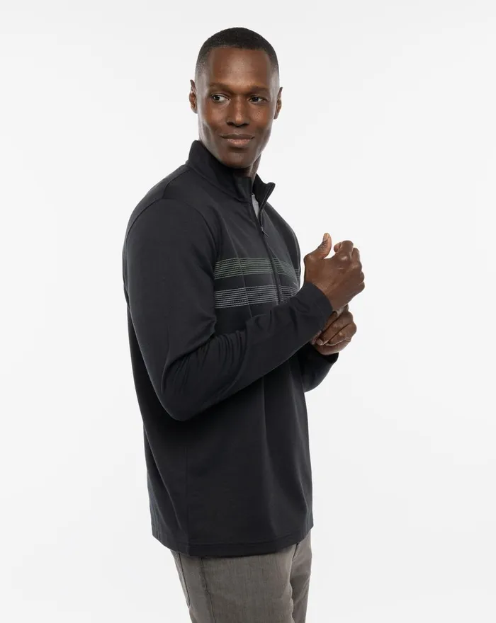 Men Hoodies and Sweatshirts TravisMathew UPGRADED STRIPED QUARTER ZIP Black Chest Stripe