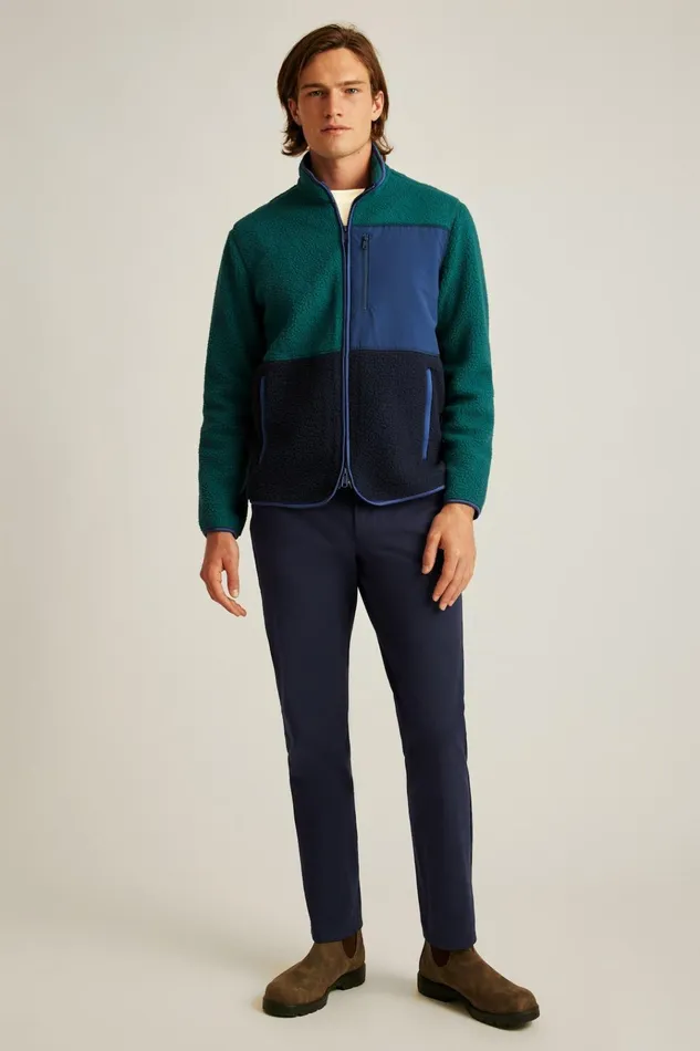 Men Jackets and Coats Bonobos High Pile Fleece Jacket Deep Teal Color Block Men Jackets and Coats Bonobos High Pile Fleece Jacket Deep Teal Color Block